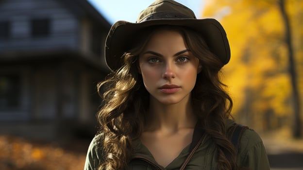Country-styled teenage girl in a cowboy hat.. Generative AI photo