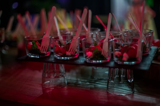 Buffet at the party. quick snacks on the buffet table. Dishes with chopped meat and vegetables. photo