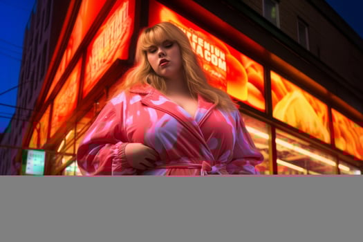 Plus size modern woman rocking modern against the vibrant neon streets AI Generative photo