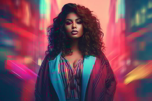 Plus size modern woman rocking modern against the vibrant neon streets AI Generative photo