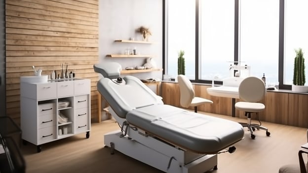 Massage table in modern beauty spa. Generative AI photo