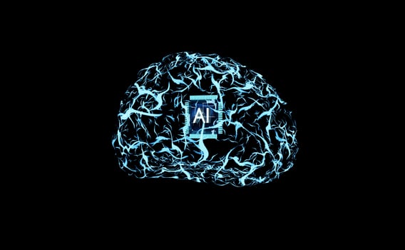 Visualization of artificial intelligence neural network structure of algorithms layered to replicate human brain. Machine learning algorithm solving computational operations, 3D render animation photo