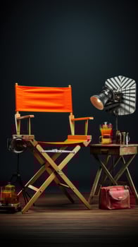 Director's chair with megaphone and clapboard photo
