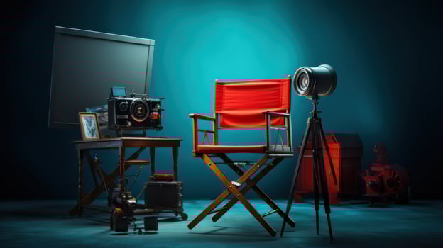 Director's chair with megaphone and clapboard photo