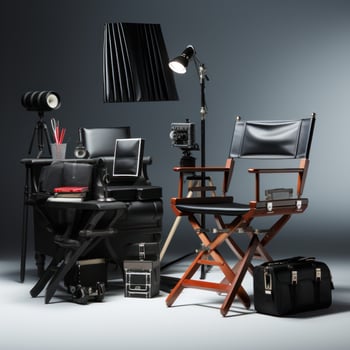Director's chair with megaphone and clapboard photo
