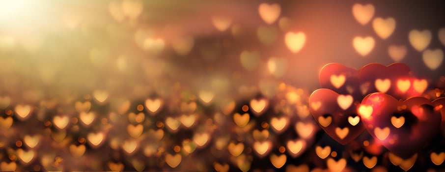 Bright red hearts abstract background. Background with hearts . Blurry yellow, orange, red hearts, and a pair of voluminous hearts for the Valentine's Day website headline. Generative AI, Generative AI photo