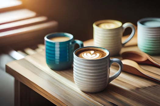coffee cups on a table. AI-Generated photo