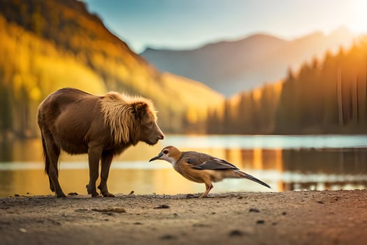 a horse and a bird standing next to each other. AI-Generated photo