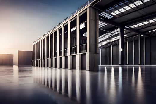 a large warehouse with a large window. AI-Generated photo