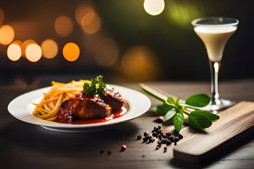 a plate of spaghetti and meatballs on a table. AI-Generated photo