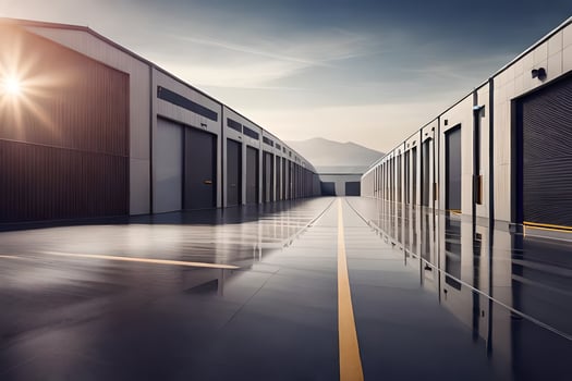 a long row of storage units in a warehouse. AI-Generated photo