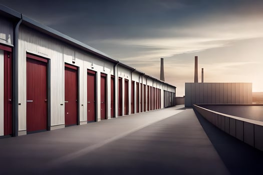 a row of storage units with red doors. AI-Generated photo