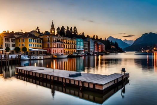 a beautiful sunset over lake como in italy. AI-Generated photo