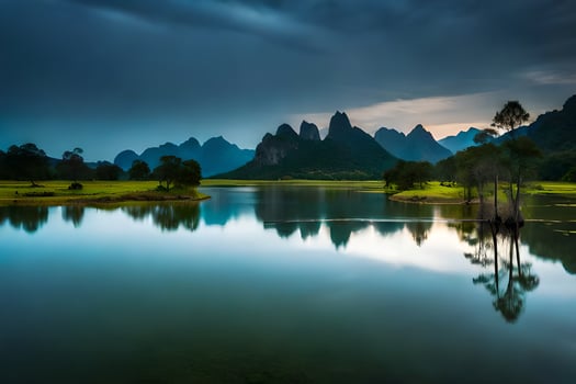 the mountains and lake in china. AI-Generated photo
