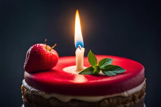 a birthday cake with a single candle. AI-Generated photo