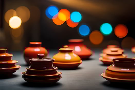 a group of colorful vases sit on a table. AI-Generated photo