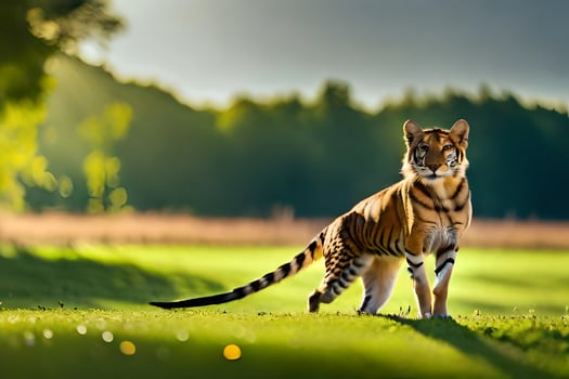 a tiger is standing in the grass. AI-Generated photo