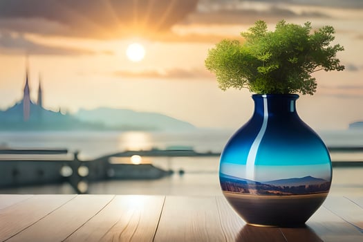 a vase with a plant in it on a table. AI-Generated photo