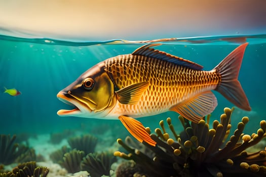 fish in the ocean with coral and other sea life. AI-Generated photo