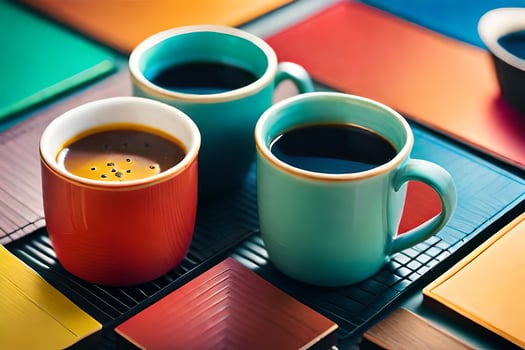 two coffee cups with black and white coffee on them. AI-Generated photo