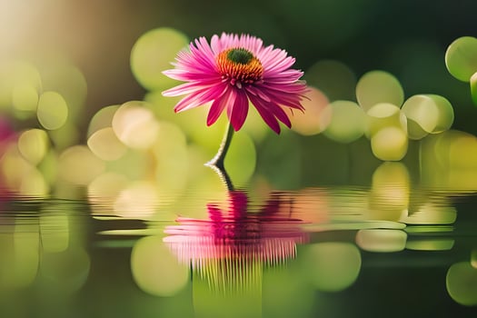 a pink flower is standing in the water. AI-Generated photo