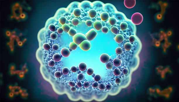 Magnified molecular structure Ai Generate of bacteria causing disease on glowing background photo