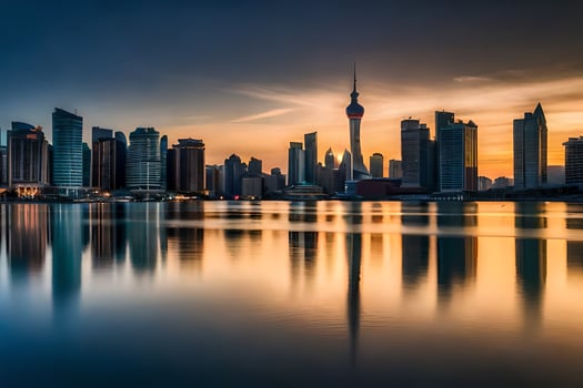 the city skyline at sunset in shanghai. AI-Generated photo