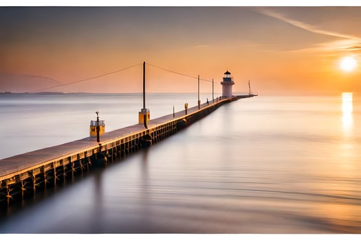 a long exposure photograph of a lighthouse at sunset. AI-Generated photo