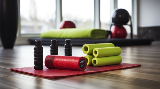 Fitness motivation. weights and yoga mats photo