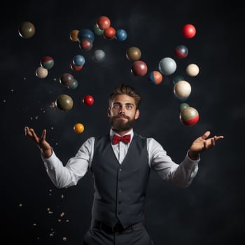 Juggler. Multitasking master keeping balls in the air photo