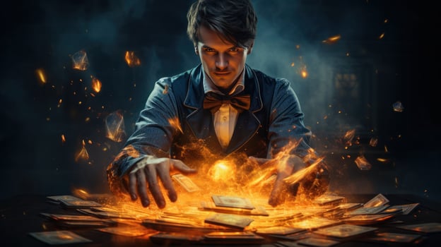 Magician. Mysterious sorcerer pulling off impossible illusions photo