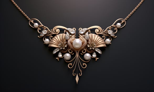 macro gold necklace with diamond decoration, ai generative photo