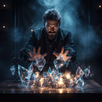 Magician. Mysterious sorcerer pulling off impossible illusions photo