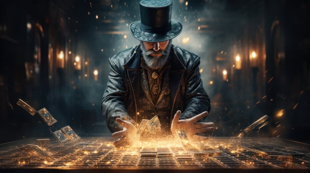 Magician. Mysterious sorcerer pulling off impossible illusions photo