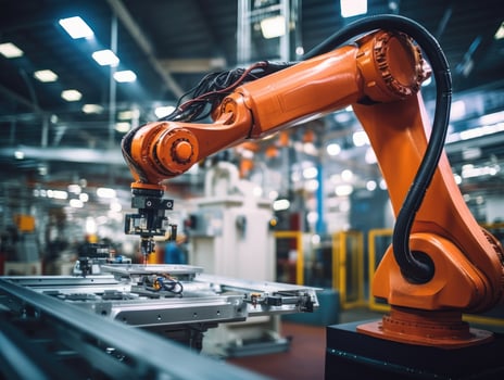 robot arm assembly machine factory workshop sparks photo manufacturing automated production