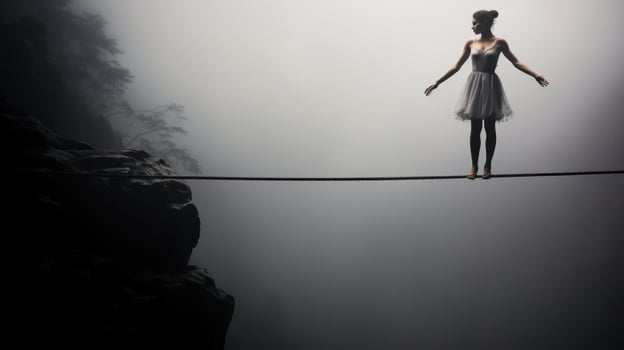 Tightrope. Precarious balance with the audiences breath photo