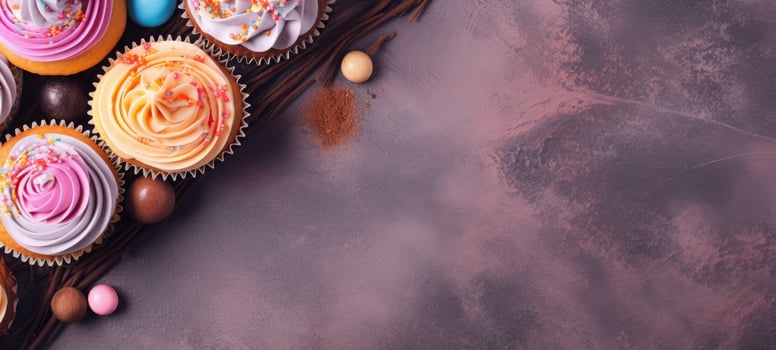 cupcakes banner free space text mockup fast food top view empty professional phonography photo