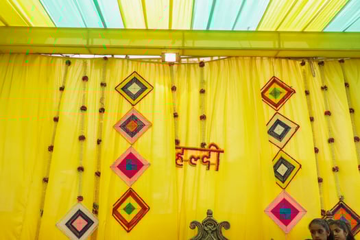 Haldi shoot decoration at home. selective focus photo
