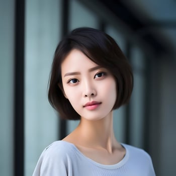 Asian woman short hair with perfect clean fresh skin. High quality. AI Generative photo