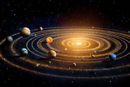 Our 3d Solar system with planets in orbits path. AI Generative photo