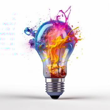 Unique Creative idea concept with lightbulb made out of paint. AI Generated photo