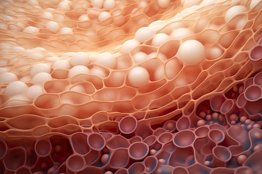 Saggy skin layer and skin cells, 3D rendering. Generative AI photo
