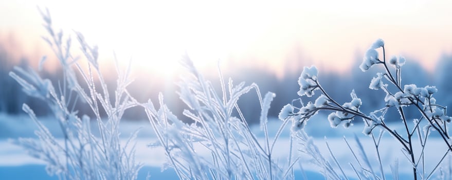 Frozen snowy grass, winter natural abstract background. beautiful winter landscape. AI Generated photo