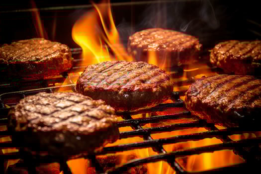 Hamburgers on the grill. AI Generated photo