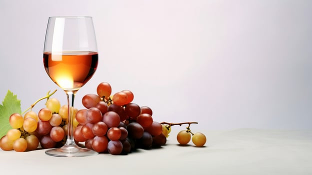 A glass of wine and a bunch of grapes. AI generated. photo