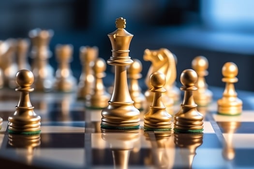 Chessboard with business strategy, tactic and competition of a chess game. Business and leadership concept by AI Generated photo