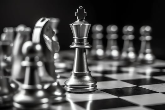 Chessboard with business strategy, tactic and competition of a chess game. Business and leadership concept by AI Generated photo
