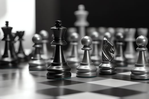 Chessboard with business strategy, tactic and competition of a chess game. Business and leadership concept by AI Generated photo