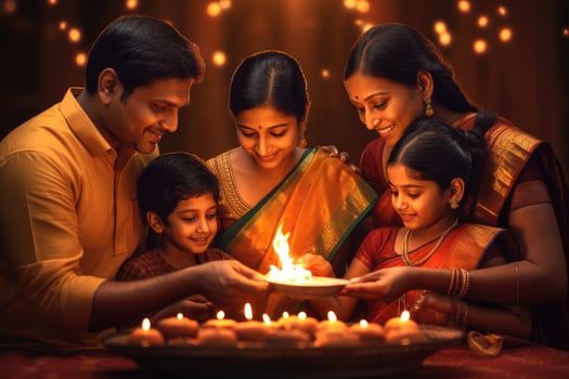 Family indian exchanging gift box during raksha bandhan festival, Generative AI photo