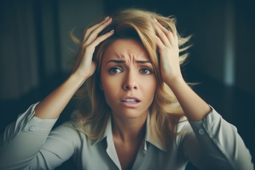A business woman stressed , unhappy sad ,Generative AI. photo